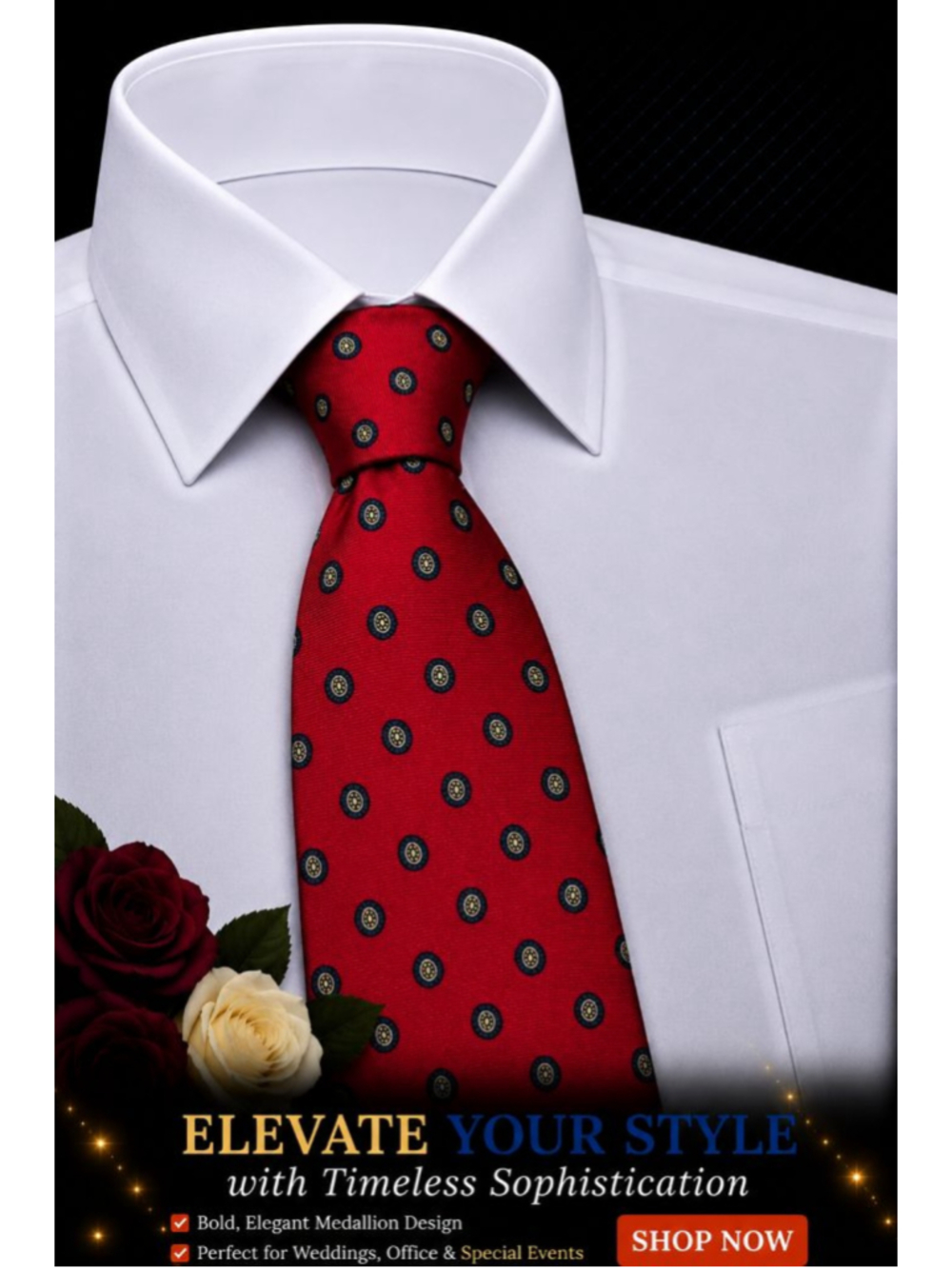 Neiman Marcus Red & Blue Medallion Men's Silk Tie